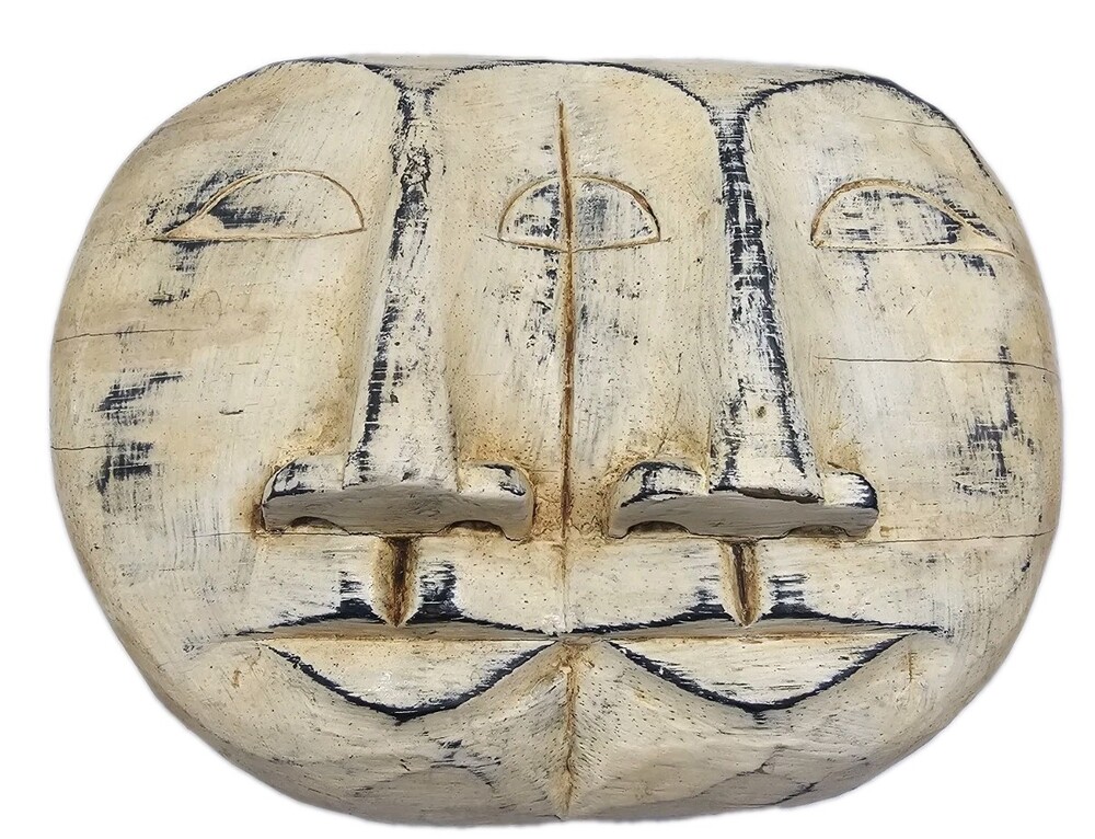 Double Face Wooden Mask African Tribal Style Wall Decor Hand Carved